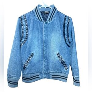 Ring of Fire big Kids Blue Jean denim  varsity Jacket M